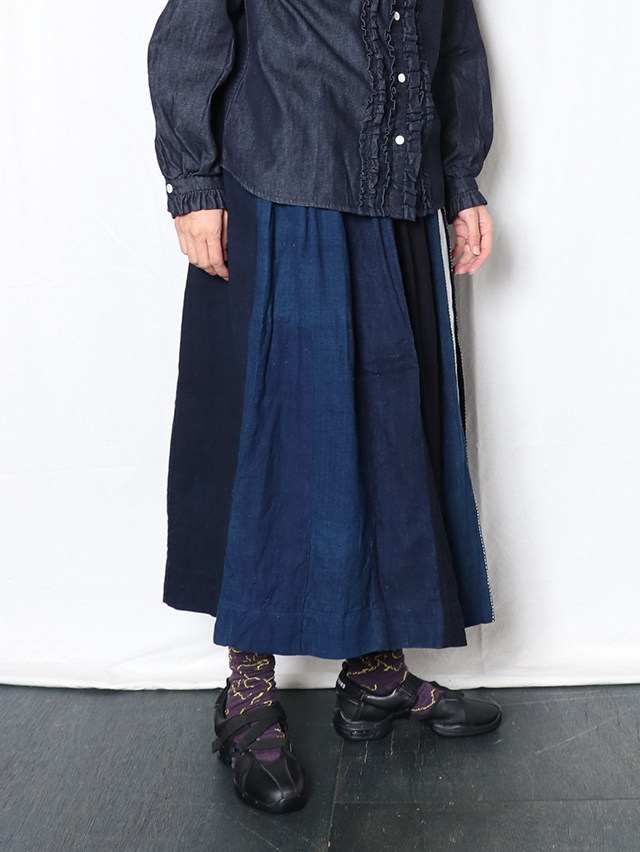 藍の古布スリットロングスカート TIGRE BROCANTE