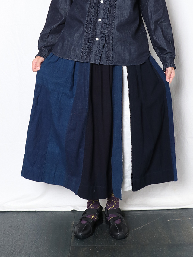 藍の古布スリットロングスカート TIGRE BROCANTE