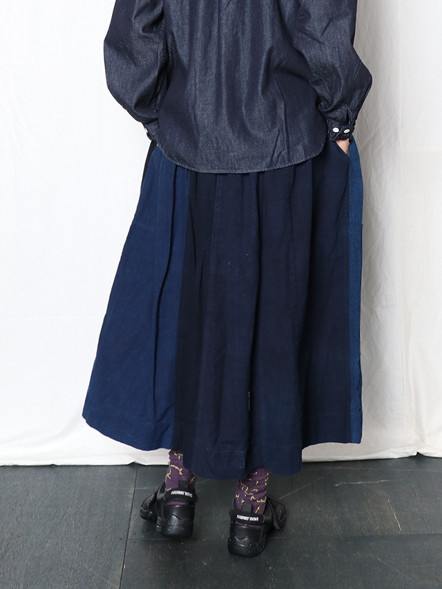 藍の古布スリットロングスカート TIGRE BROCANTE