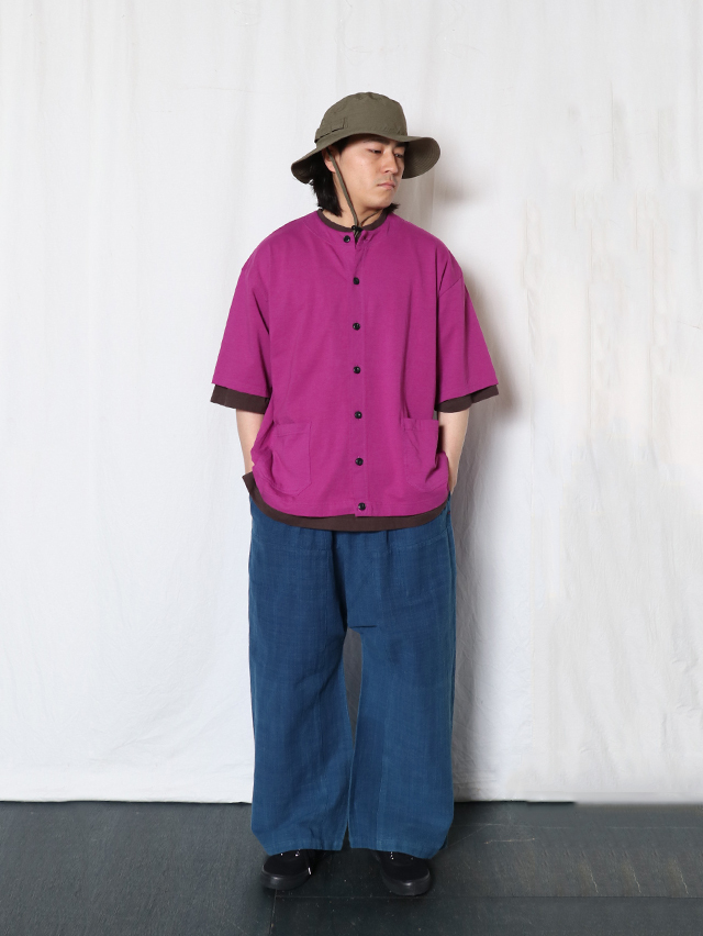 sacchi バーガンディ SZ強撚天竺フラワーロンド単色刺繍ドルマンカーディガン