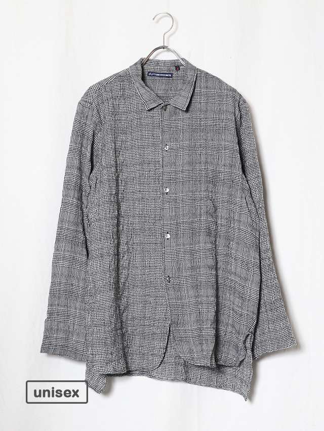 コットンウール千鳥グレンチェックスモールカラーロングシャツ