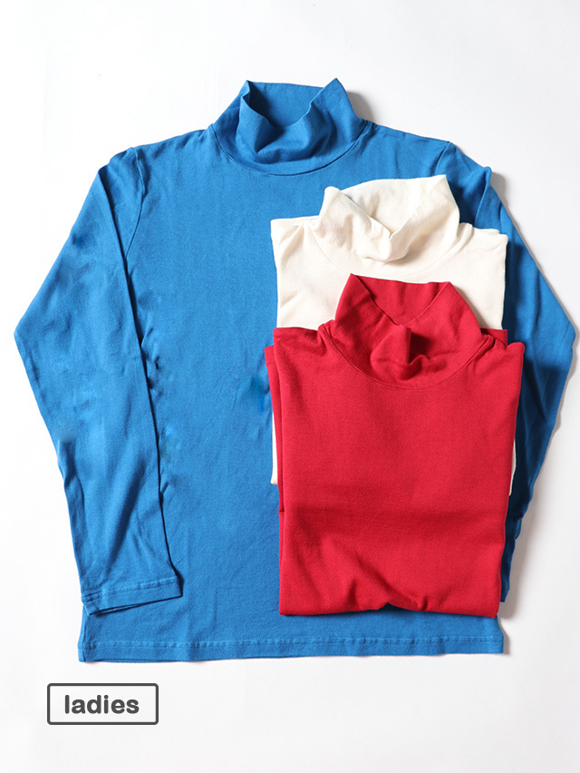 コットンニット天竺レディースタートルネック長袖T