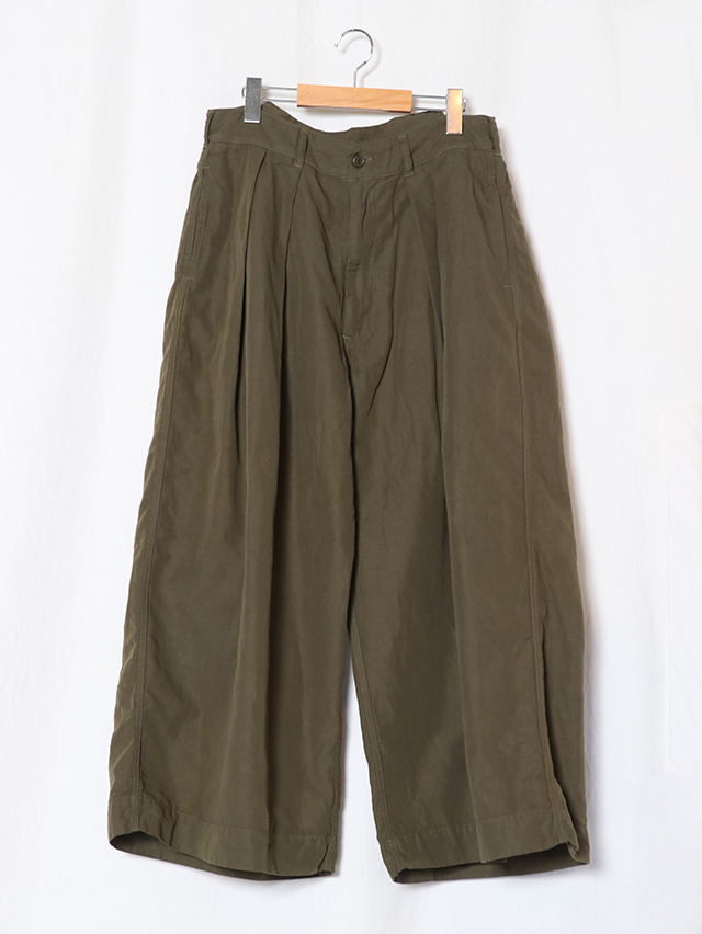 高密度コットンリネンハカマパンツ(LadiesFとMensM)/カーキ
