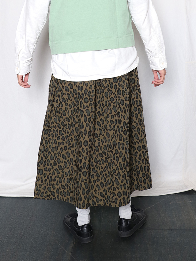 コットンナイロンレオパードポケットフィセルロングスカート