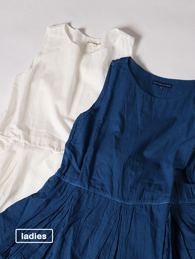 80/1コットンローンギャザータックノースリーブワンピース