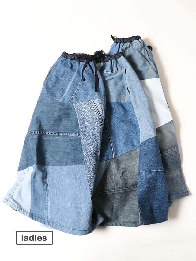 デニムMIXフレアランダムパッチスカート