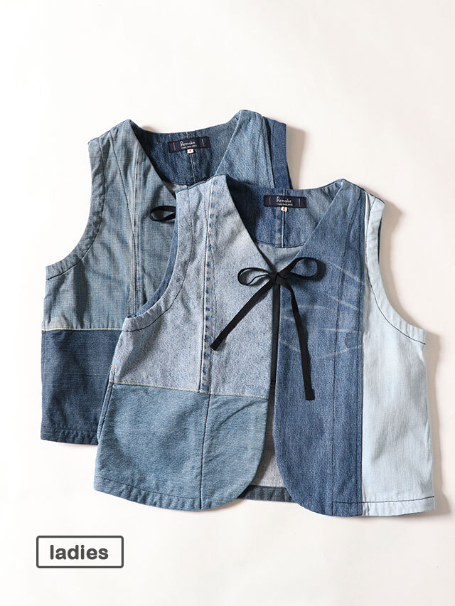 デニムMIXリボンtieショートベスト