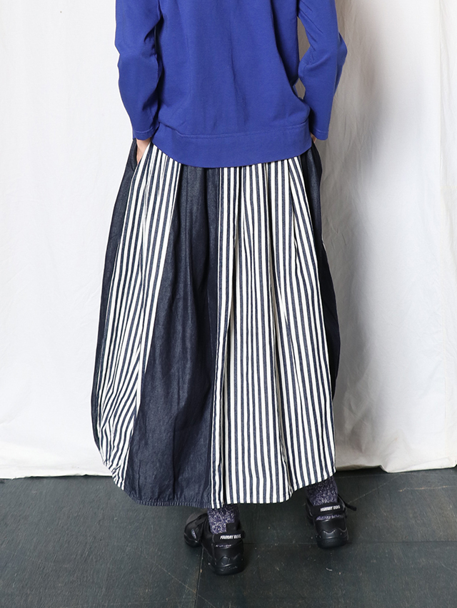 6オンスデニム×インディゴヒッコリーバレルロングスカート TIGRE BROCANTE