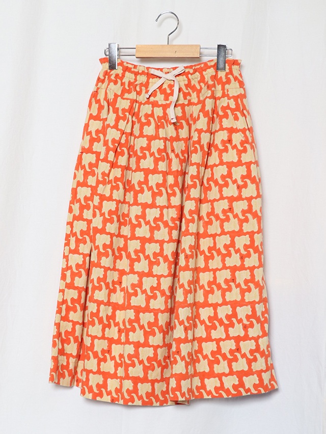 美品 45R ヒッコリー風呂敷のプリントスカート オレンジ系 サイズ3 美品 45R ヒッコリー風呂敷のプリントスカート オレンジ系 サイズ3 美