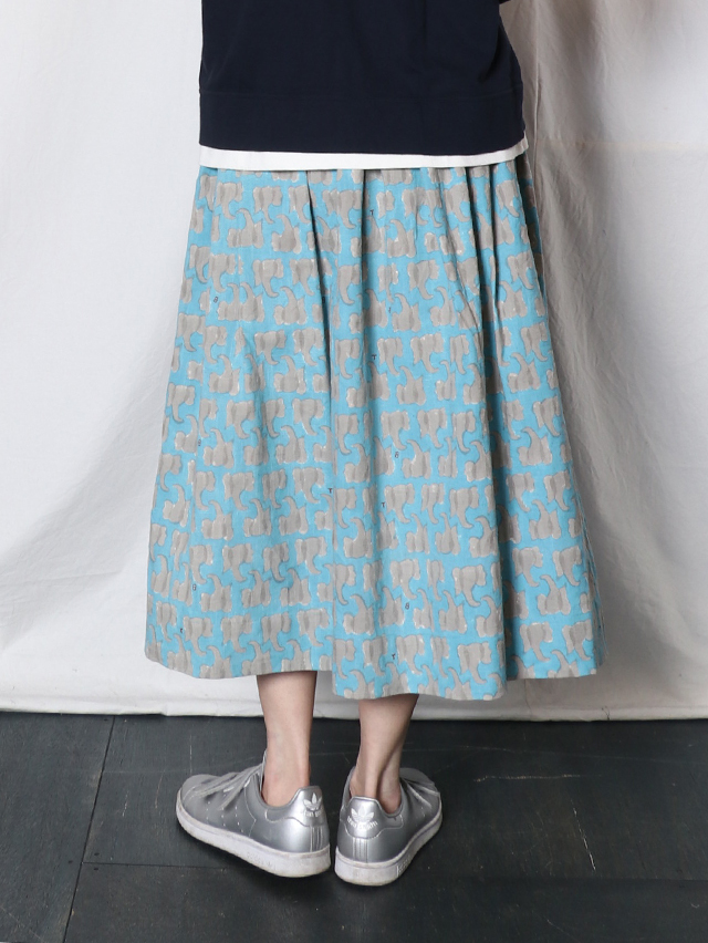 エレファントブロックプリントフィセルロングスカート TIGRE BROCANTE