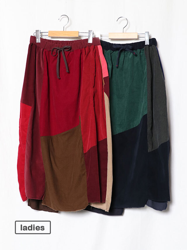 ユーロコールシャツランダムパッチロングスカート