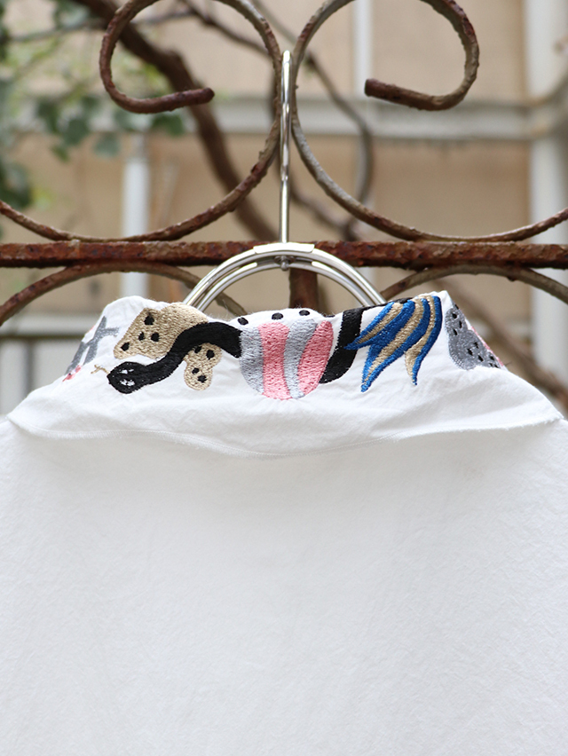 flower snake刺繍 バルーンシャツワンピース TIGRE BROCANTE