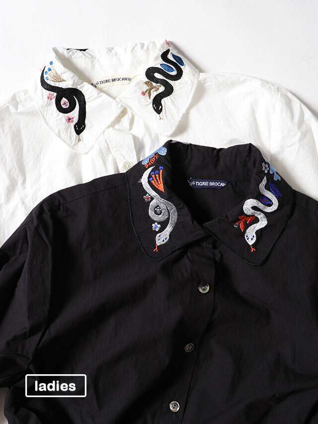 flower snake刺繍 バルーンシャツワンピース