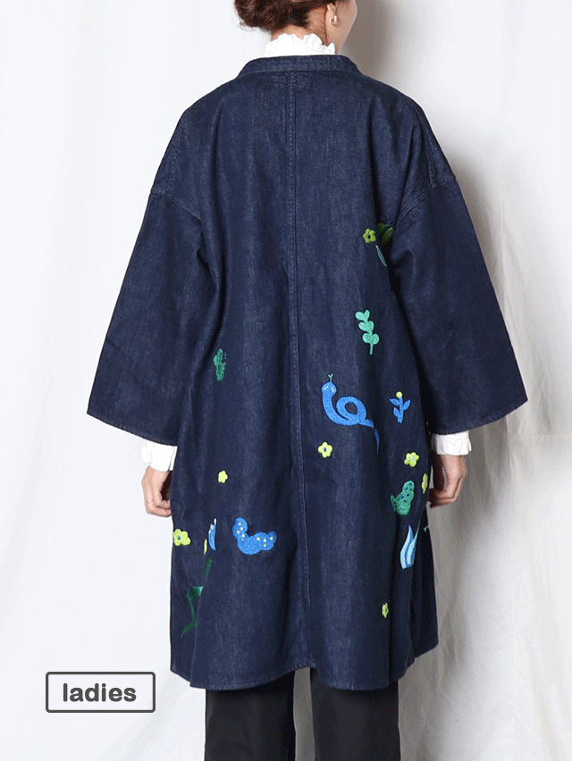 flower snake刺繍 tie upワークコート