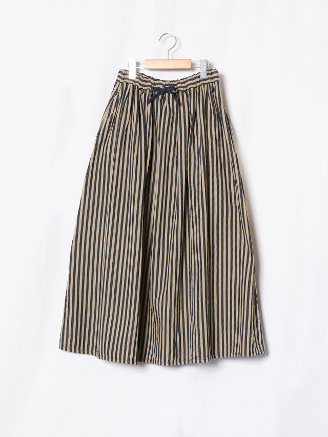 インディゴヒッコリーマキシギャザースカート TIGRE BROCANTE