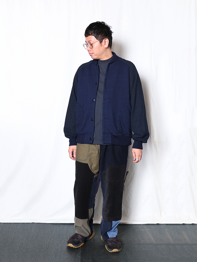 45RPM インディゴブルー　スウェット生地ジャケット　4 XL インディゴ裏毛ベースボールジャケット TIGRE BROCANTE