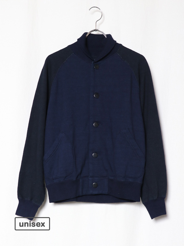 インディゴ裏毛ベースボールジャケット