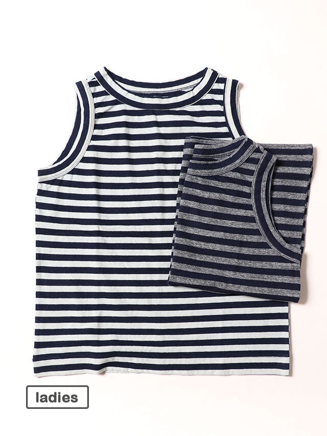 インディゴボーダー天竺レディースタンクトップ