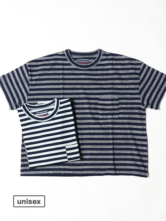 インディゴボーダー天竺ベニスビーチポケット半袖T