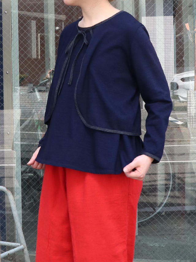 インディゴ天竺パイピングノースリーブチュニック TIGRE BROCANTE