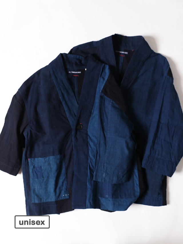 藍の古布 キモノ7分袖シャツ