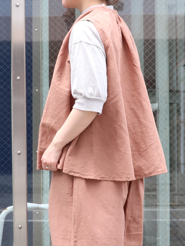 80/1高密度C/Liギャザーtieノースリーブチュニック TIGRE BROCANTE