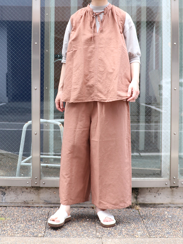 80/1高密度C/Liギャザーtieノースリーブチュニック TIGRE BROCANTE