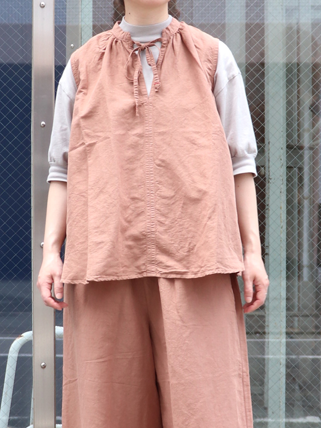 80/1高密度C/Liギャザーtieノースリーブチュニック TIGRE BROCANTE