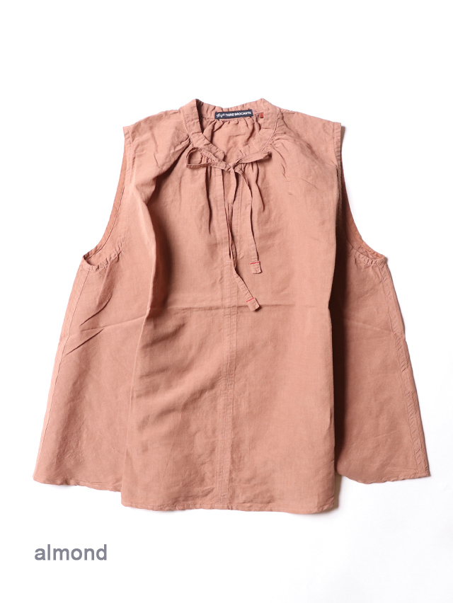 80/1高密度C/Liギャザーtieノースリーブチュニック TIGRE BROCANTE