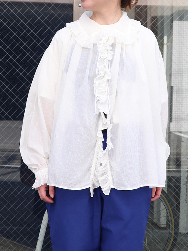 80/1コットンローンフェザーフリルブラウス TIGRE BROCANTE