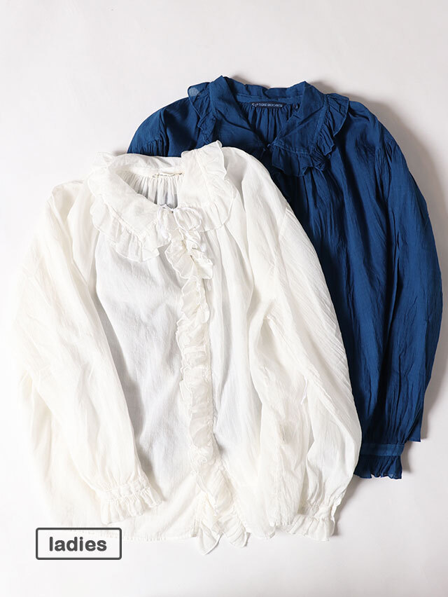 80/1コットンローンフェザーフリルブラウス