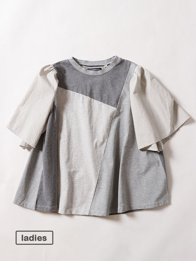 杢グレー天竺MIXクリオンパッチチュニックT