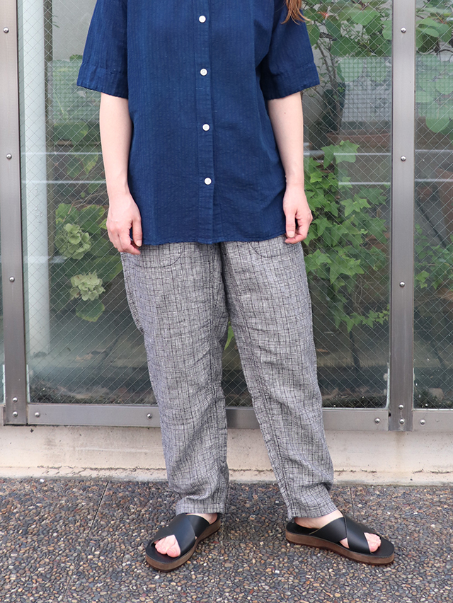 モノクロチェックリネンタゴサクロングパンツ TIGRE BROCANTE