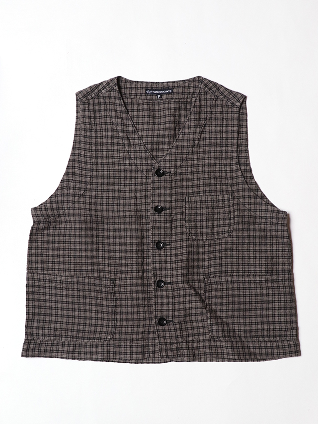 モノクロチェックリネン3ポケットワークベスト TIGRE BROCANTE
