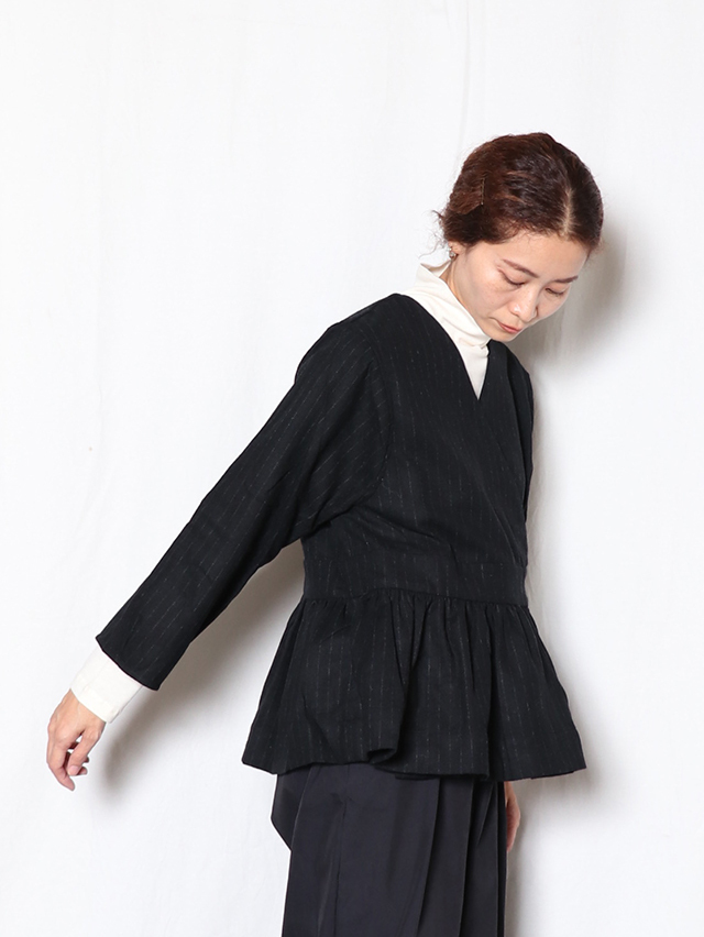 ピンストライプウールベルトギャザーチュニック TIGRE BROCANTE