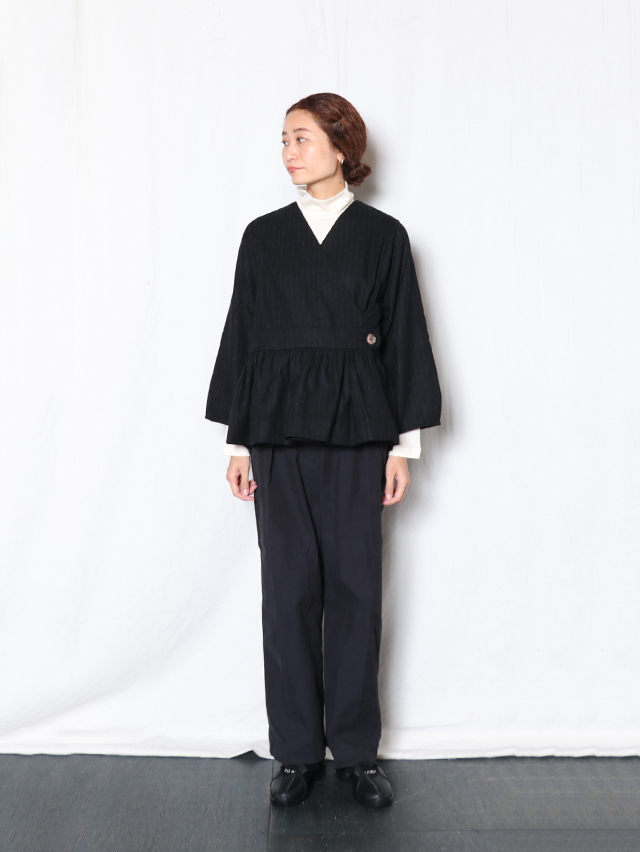 ピンストライプウールベルトギャザーチュニック TIGRE BROCANTE