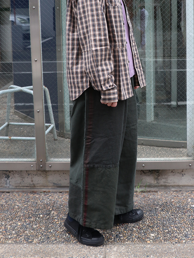 リメイクユーロリネンシーツMIXギャザーワイドパンツ TIGRE BROCANTE