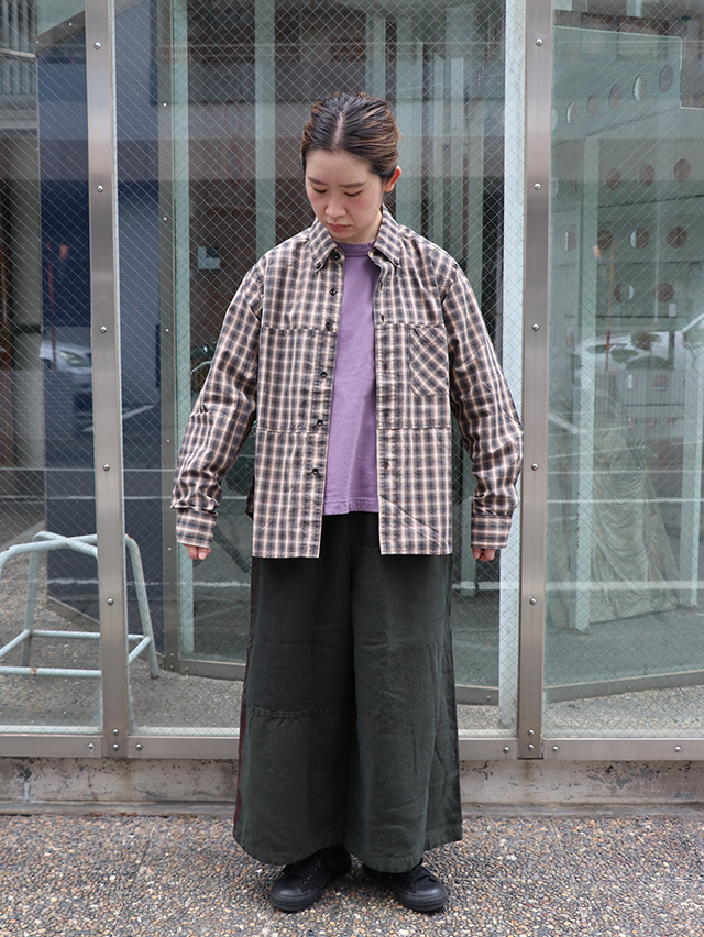 リメイクユーロリネンシーツMIXギャザーワイドパンツ TIGRE BROCANTE