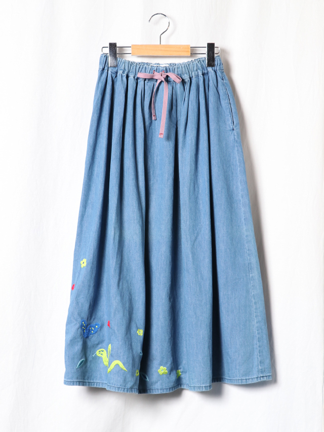 希少　franche lippee ウサギ　刺繍　デニムスカート　大きめサイズ スリット入り デニムスカート : Fetchcollectionボトムス専門店