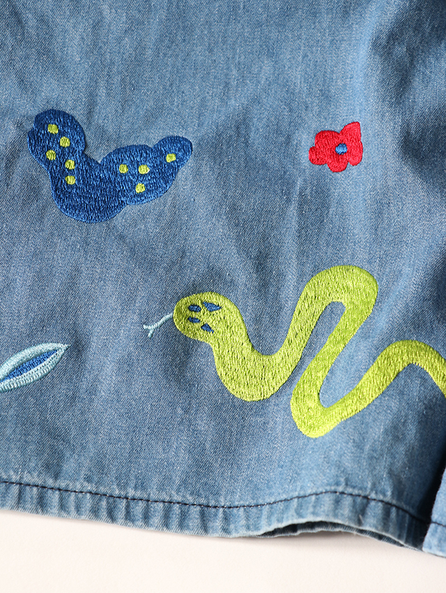 snake刺繍6オンスデニムマキシギャザースカート TIGRE BROCANTE
