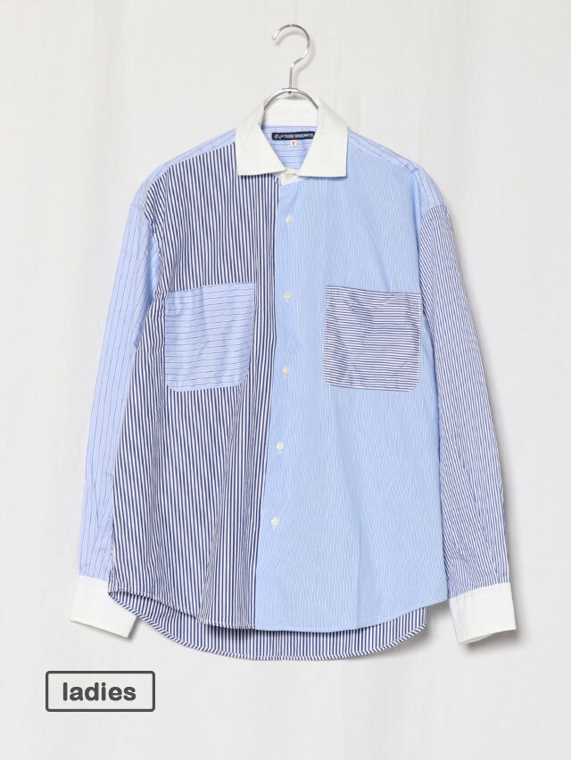 ストライプクレリック タイトカラーロングシャツ