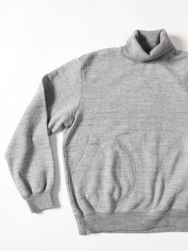 ヴィンテージ杢グレー裏毛ダブルリブタートルスウェット TIGRE BROCANTE