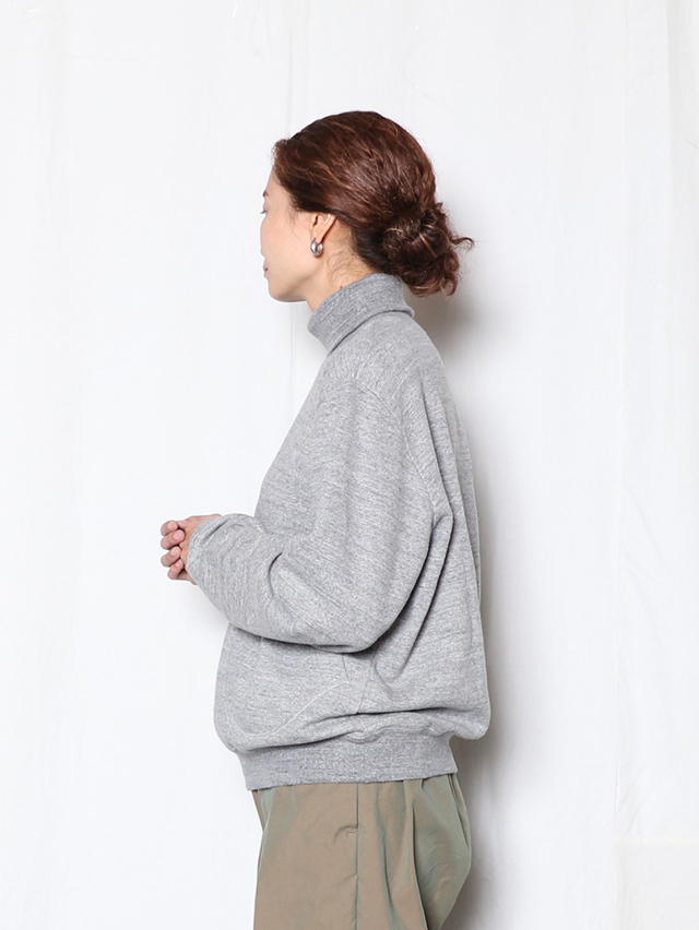 ヴィンテージ杢グレー裏毛ダブルリブタートルスウェット TIGRE BROCANTE