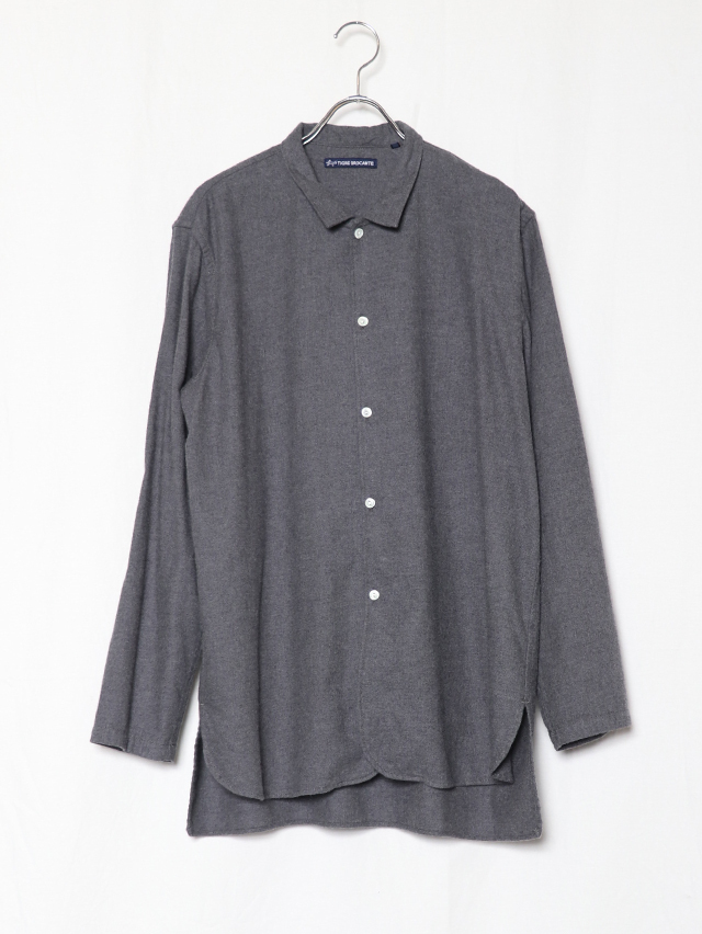 salsation ロングシャツ　M グレー ビエラネルツイル スモールカラーロングシャツ TIGRE BROCANTE