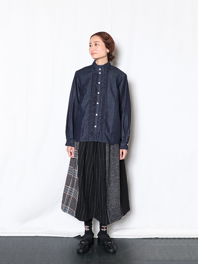 ウールミックスサイドギャザースカート TIGRE BROCANTE