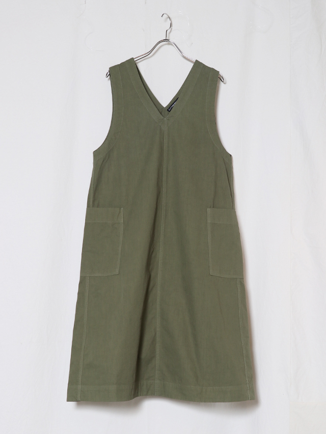 ジンバブエVネックワークノースリーブワンピース/オリーブ