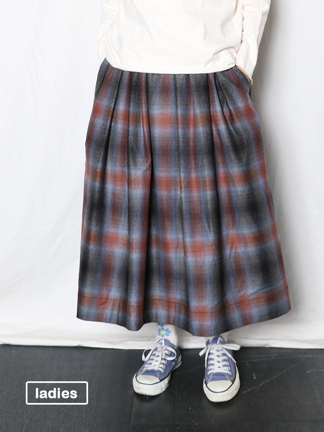 オンブレチェックウールフィセルロングスカート