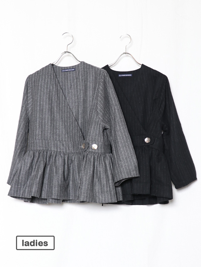 ピンストライプウールベルトギャザーチュニック TIGRE BROCANTE