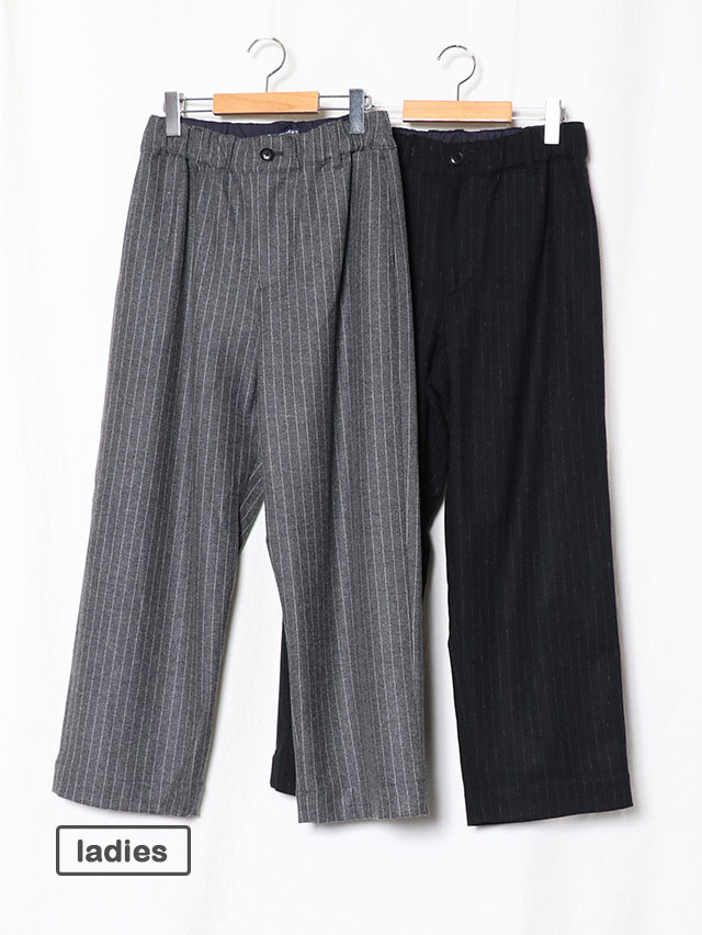 ピンストライプウールミャオテーパードパンツ