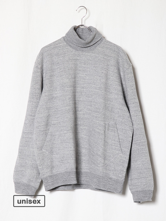 ヴィンテージ杢グレー裏毛ダブルリブタートルスウェット